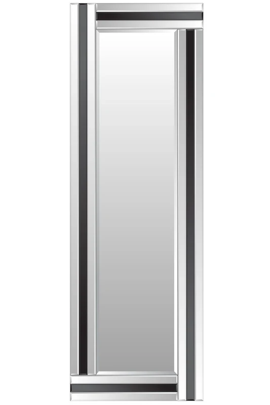 Mirror Eva Full Length Black Glass Framed Bevelled Wall (16x48), 120 x 40