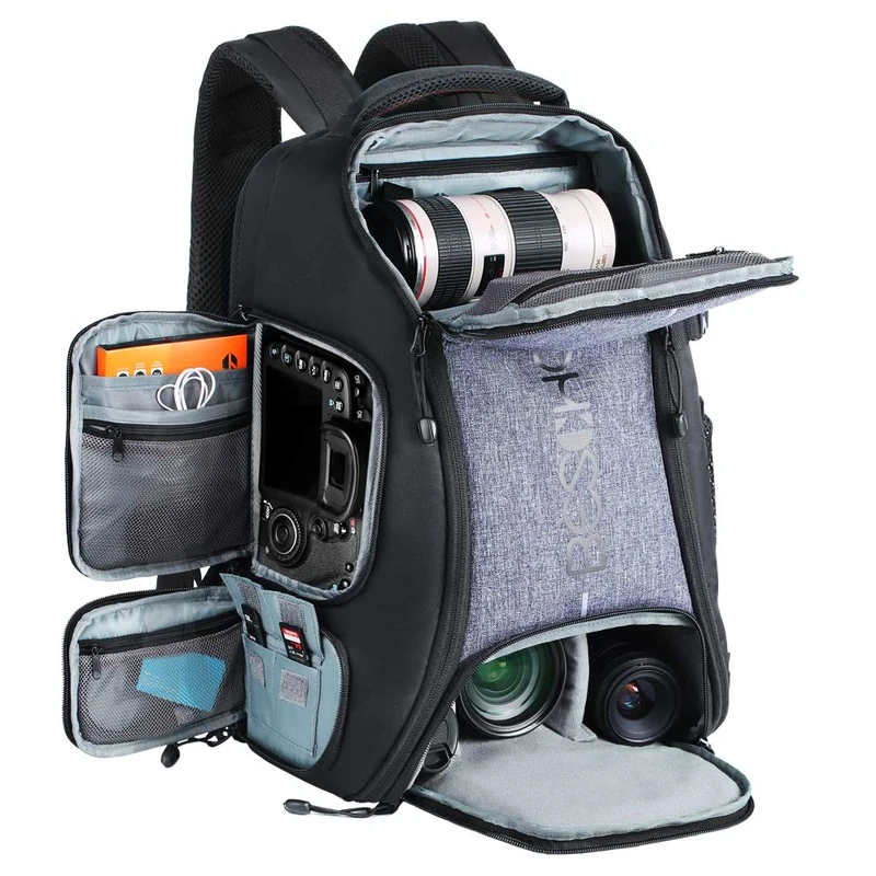 Beschoi Camera Backpack, Waterproof Camera Bag Photography Bag with Tripod Strap and Rain Cover Large Capacity Rucksack for DSLR Camera, Speedlite Flash, Camera Tripod, Laptops, Lens and Accessories