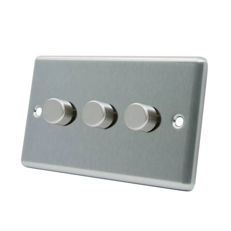 AET CSC3GDIM40 10 A 400 W 3-Gang 2-Way Satin Finish Chrome Classical Triple Light Dimmer Switch
