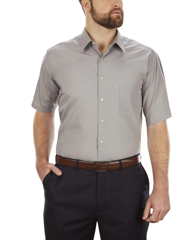 Van Heusen Men's Fit Short Sleeve Dress Shirts Poplin Solid (Big and Tall), Grey Stone, 20" Neck
