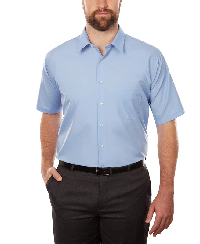 Van Heusen Men's Tall Short Sleeve Poplin Solid Big Fit Dress Shirt, Cameo Blue, 19" Neck