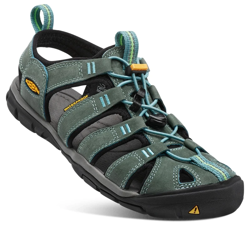 KEEN Women's Clearwater Cnx Leather Sandal, Mineral Blue Yellow, 7 UK