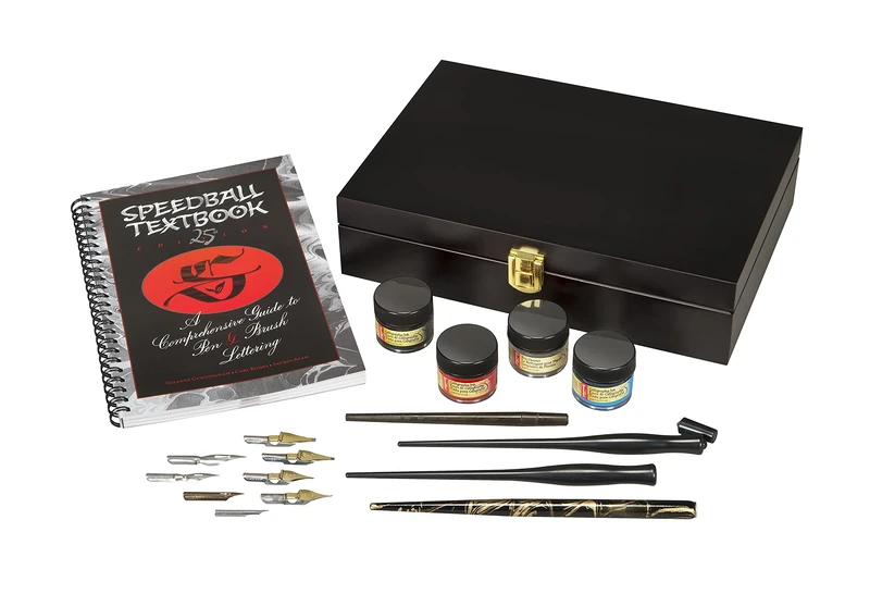 Speedball Calligraphy Collector's Kit - 4 Pen Holders, 8 Nibs, 3 Inks, Pen Cleaner, and Textbook