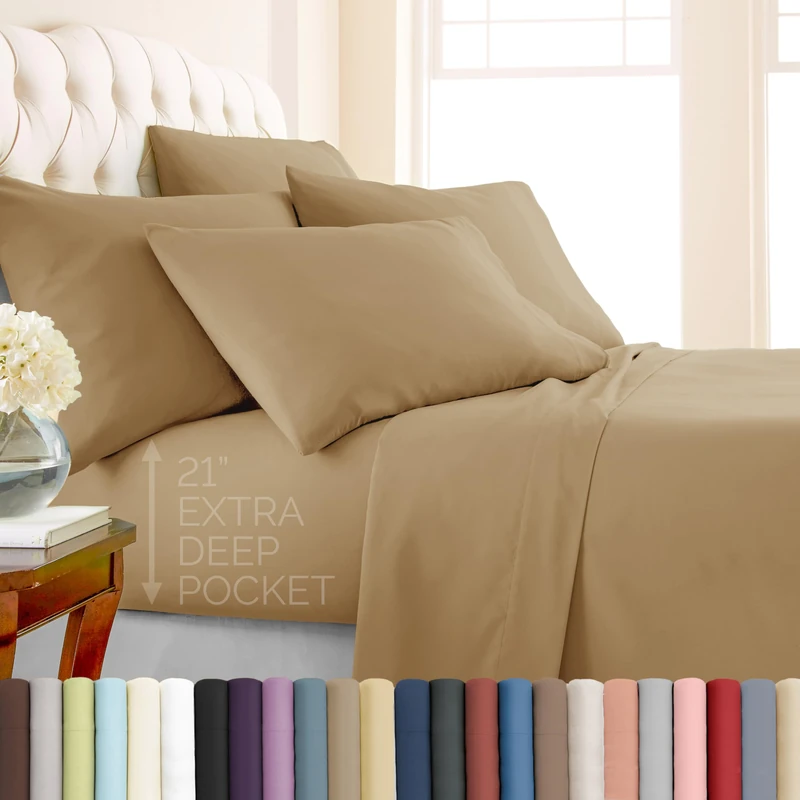 Southshore Fine Living, Inc. 21-Inch Extra Deep Pocket Cal King Sheet Set, 6-Piece California King Sheets Deep Pocket, Pet Hair Resistant Bedding, Taupe Pillow Cases Set of 4, Taupe Sheets Set