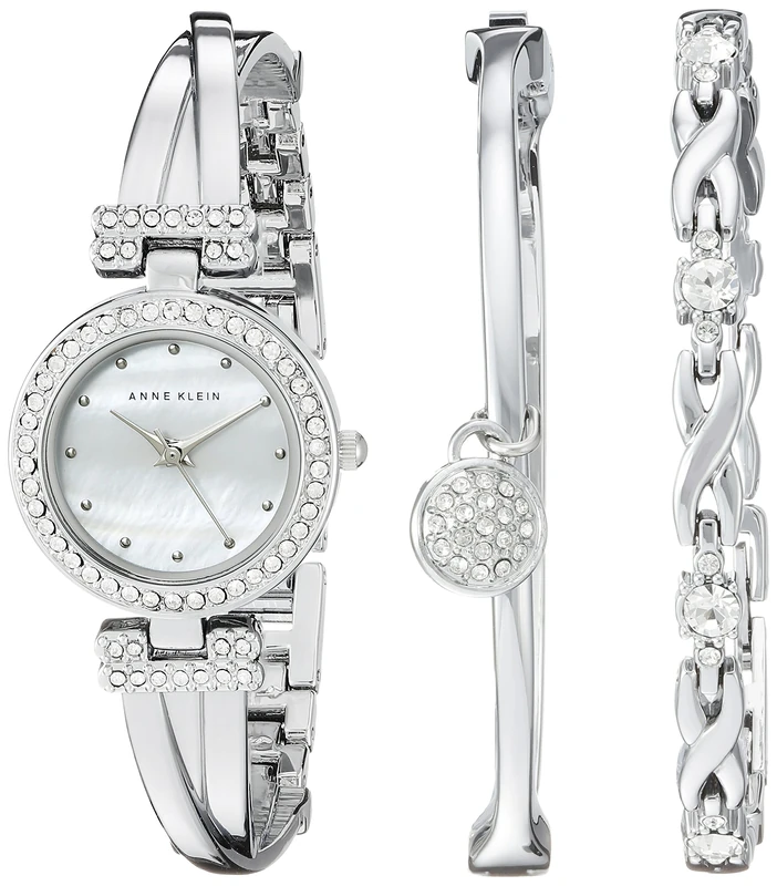 Anne Klein Women's Premium Crystal Accented Bangle Watch and Bracelet Set