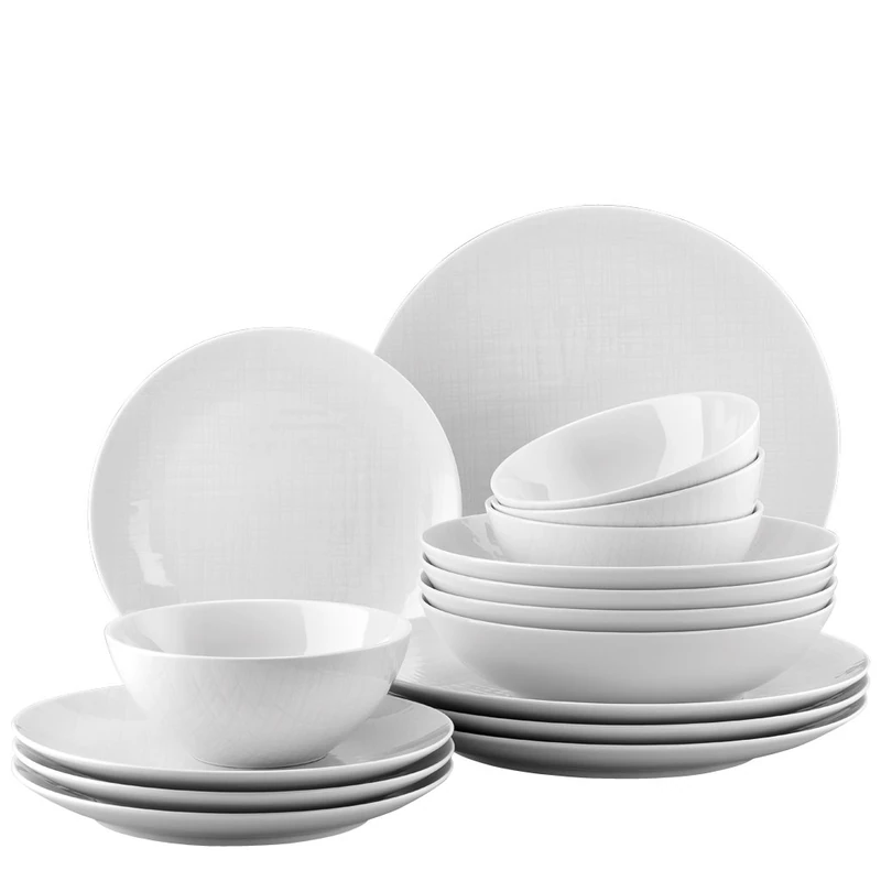 Rosenthal 11770-800001-28370 Mesh 16-Piece Set with 4 Plates (Deep 21, Flat 21 cm / 27 cm) Breakfast Bowls 14 cm White