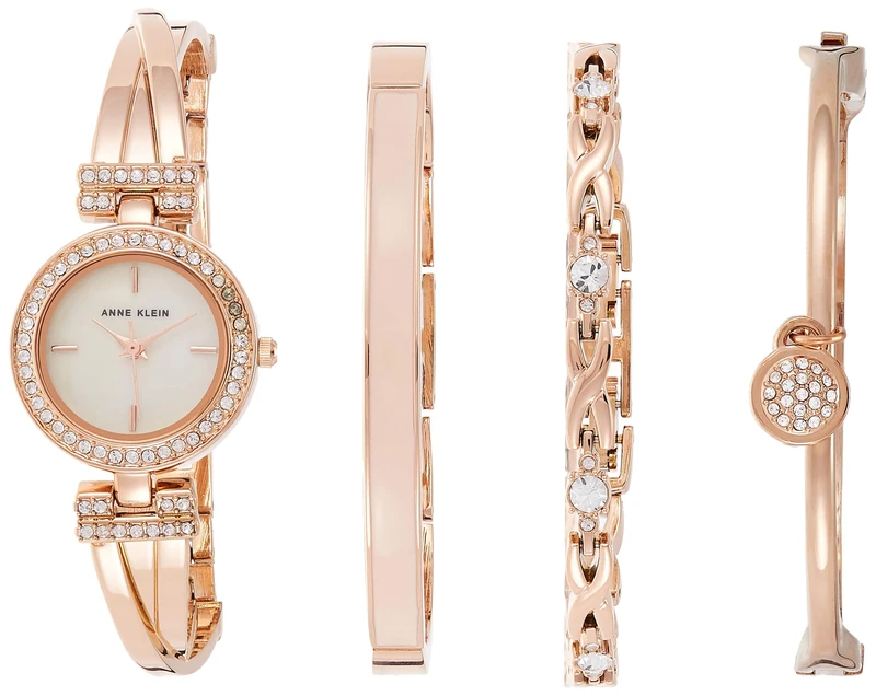 Anne Klein Women's AK/2238RGST Crystal Accented Rose Gold-Tone Bangle Watch and Bracelet Set