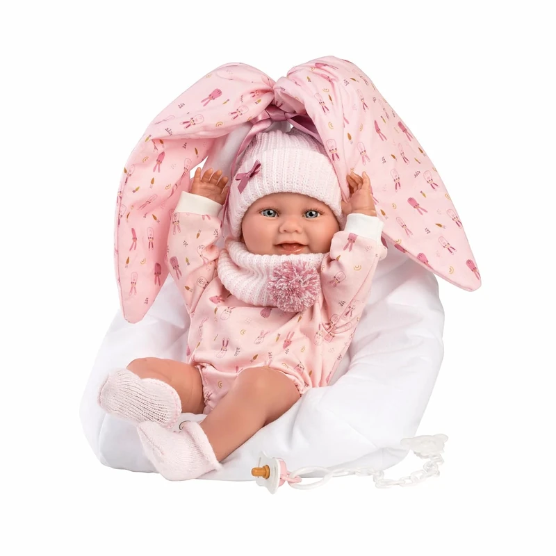 Llorens Nica 1073802 Baby Doll with Blue Eyes and Vinyl Body, Baby Doll with Outfit and Large Carry Bag with Rabbit Ears, New Born 40 cm