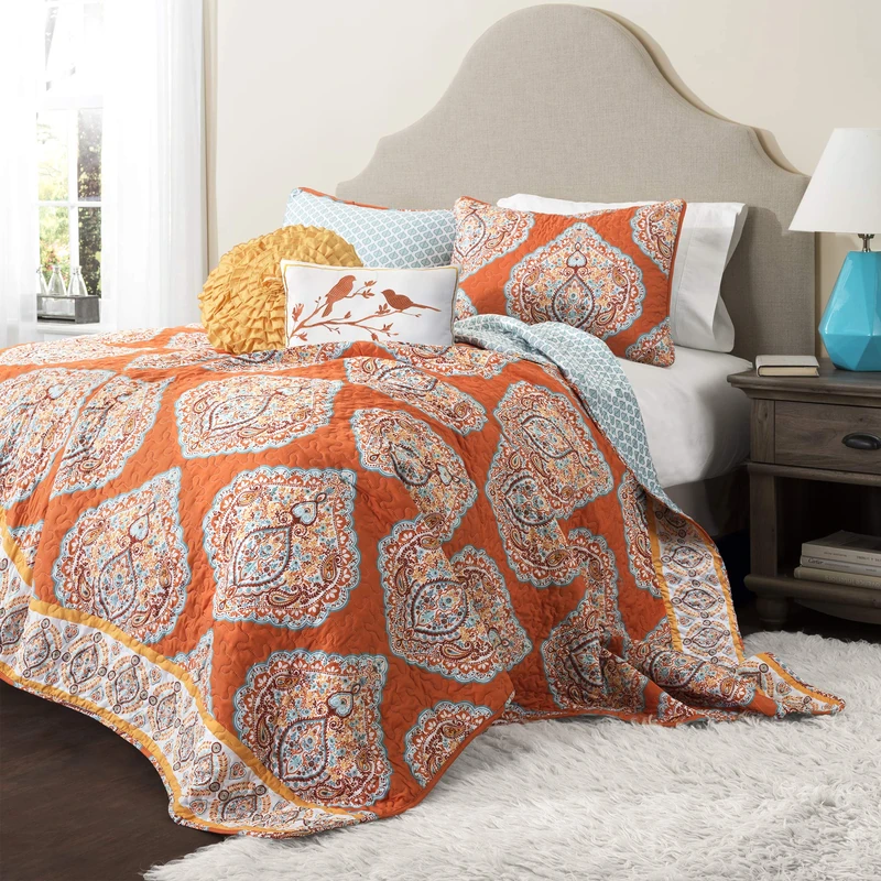 Lush Decor Harley Full/Queen Mandarin 5 Piece Comforter Set, Cotton, Tangerine - Image 1