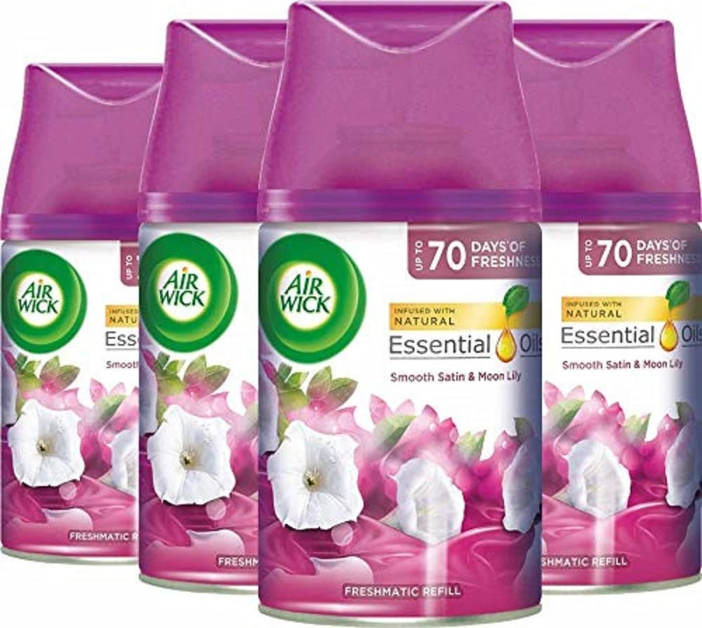 Air Wick |Smooth Satin & Moon Lily |Automatic Air Freshener | Freshmatic Auto Spray Refill | 250ml| Pack of 4