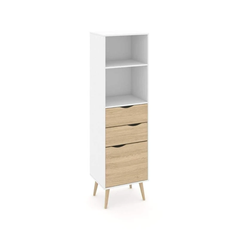 Esidra 75382 Delta Bookcase, 2 Drawers and 1 Door, Sheet and Melamine, White, 50.1 X 39.1 x 171.3 cm - Image 1