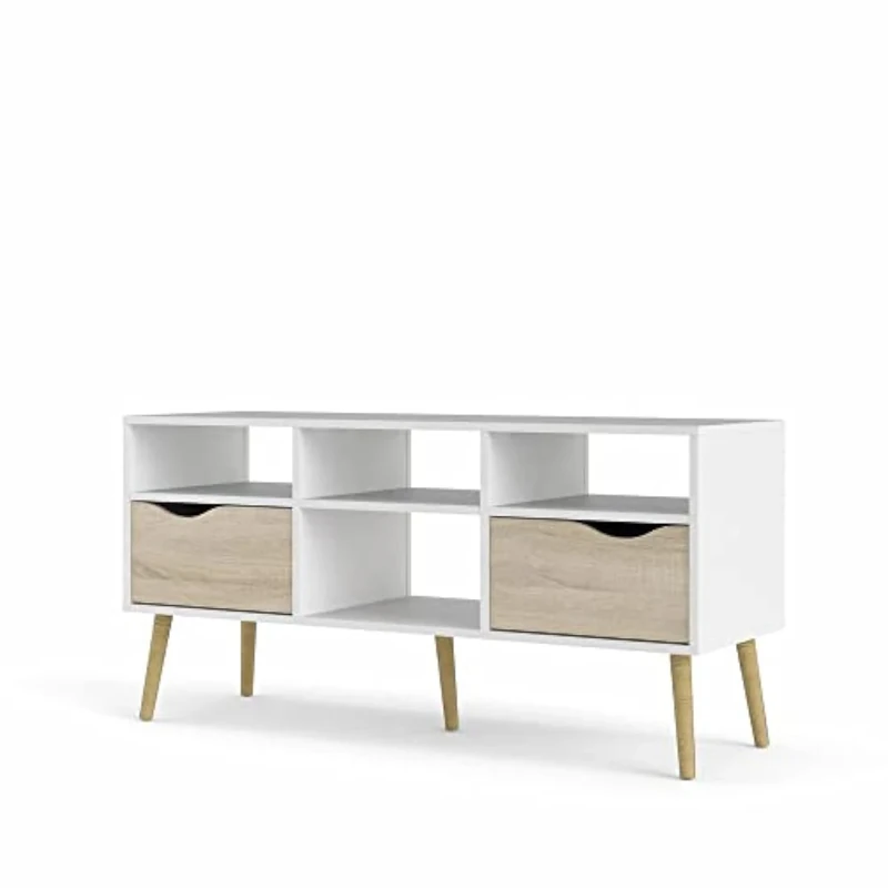 Esidra 75391 Delta Mobile TV, 2 Drawers, Folio and Melamine, White, 117.1 X 39.1 x 57.6 cm - Image 1
