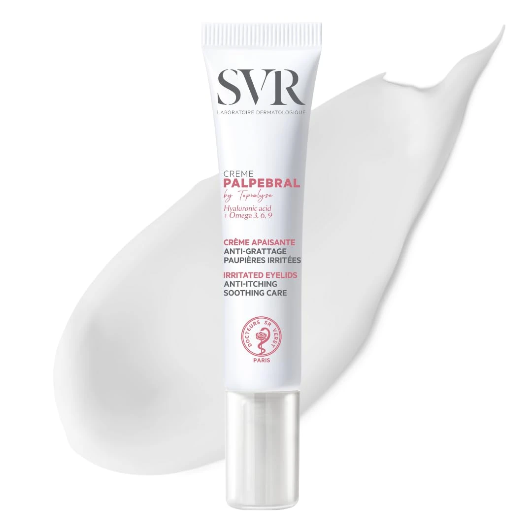 SVR PALPEBRAL Soothing, Steroid-Free, Anti-Itch Sensitive Eye Cream - For Those Prone to Eczema, Blepharitis, Flaking + Dryness. Hyaluronic Acid + Omegas 3-6-9 Restore + Calm, 15ml