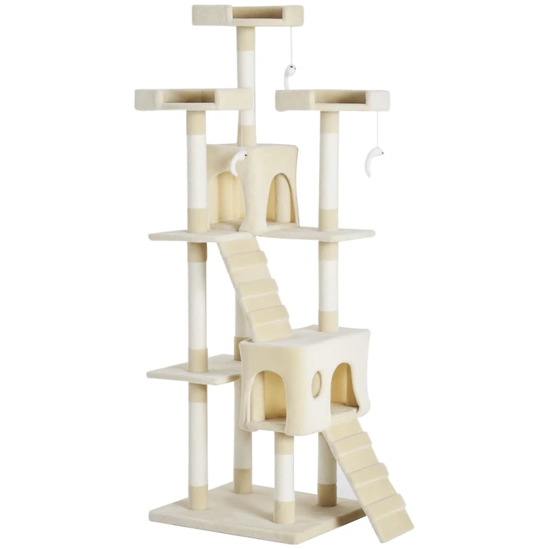 PawHut Cat Tree for Indoor Cats Play Tower Activity Center Kitten Scratch Post Climbing Tower 181 cm
