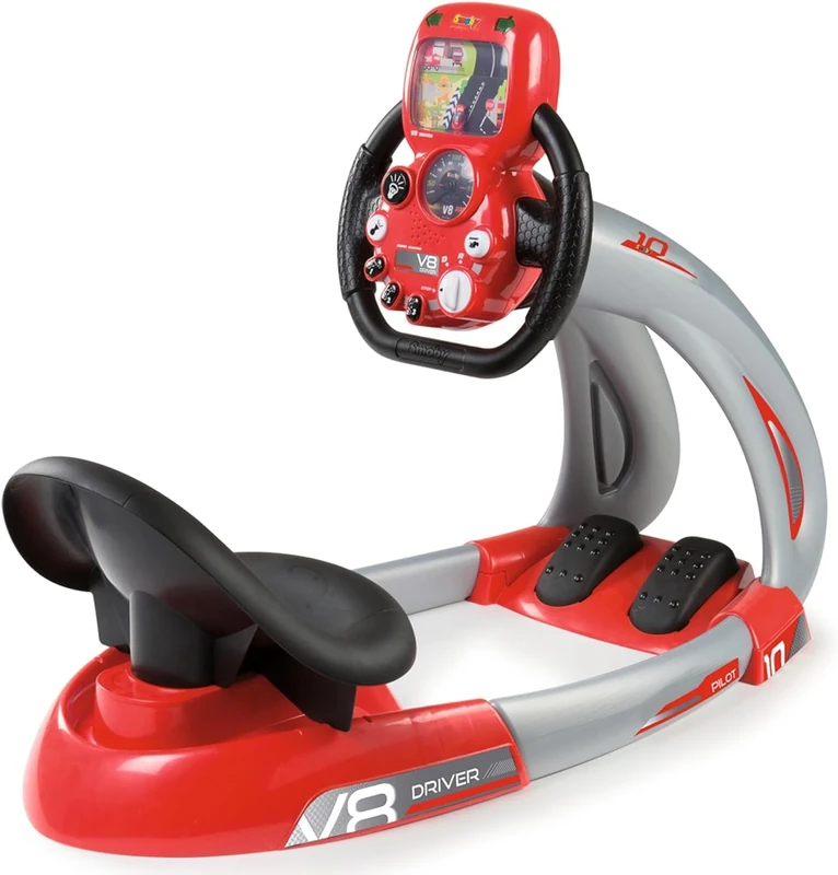 Smoby - V8 Driver - Driving Simulator for Children - Racing Driver - Electronic Steering Wheel - Boost and Reverse Functions - Sounds and Lights - From 3 Years Old - Made in France