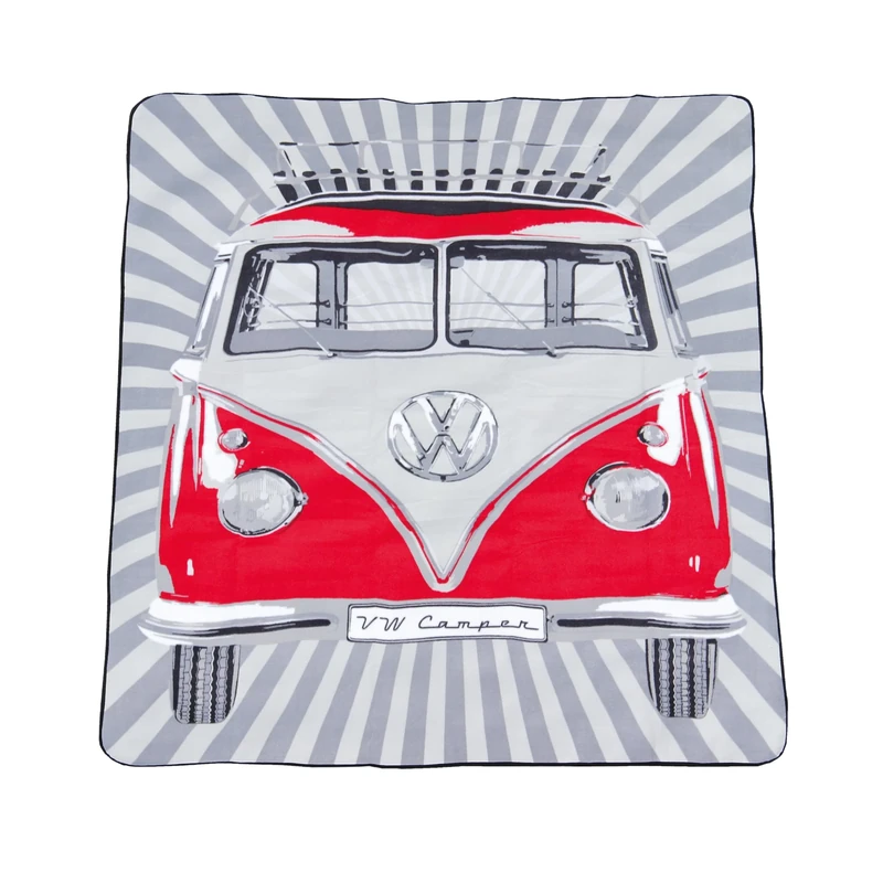 BRISA VW Collection - Volkswagen Picnic Cuddle Throw Blanket T1 Bus Campervan (Samba Stripes/Red/200x150cm/59x78.7 in.) - Image 1
