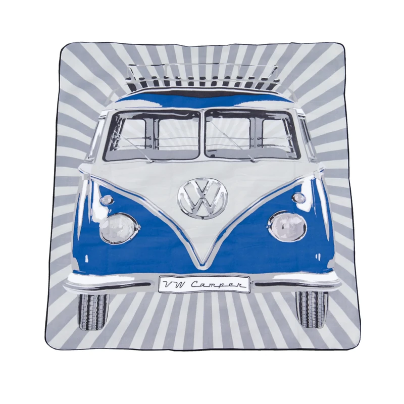 BRISA VW Collection - Volkswagen Picnic Cuddle Throw Blanket T1 Bus Campervan (Samba Stripes/Blue/200x150cm/59x78.7 in.)