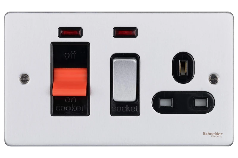 Schneider Electric GU4501BBC Ultimate Low Profile Brushed Chrome Black Insert 45A Cooker Control Unit + neon