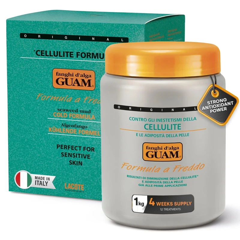 GUAM Seaweed Mud Anti Cellulite Treatment for Legs and Thighs - 1 kg Menthol Algae Cellulite Remover, Skin Firming Clay - Gentle Antioxidant Cooling Formula to Improves Firmness, Reduces Leg Swelling