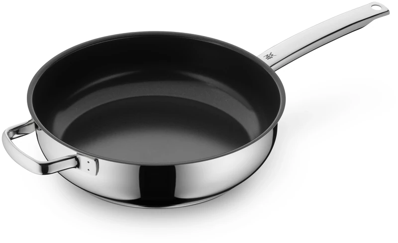 WMF 748406021 Devil Sauté Pan Coating Diameter 28 cm with Pouring Rim Stainless Steel Handle Hand Wash Ceradur Suitable for Induction, Stainless Steel, Silver