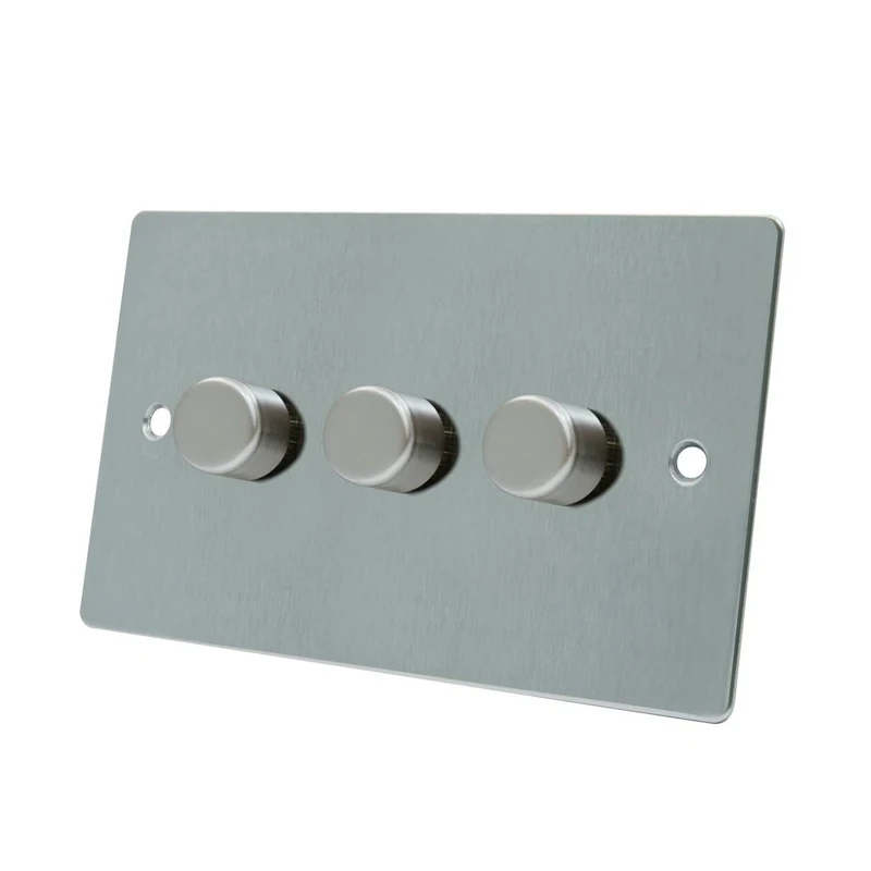 AET FSC3GDIMLED Satin Chrome Flat 250W-10 Amp Triple 3 Gang 2 Way 250W LED Light Dimmer Switch, 250 W, 240 V