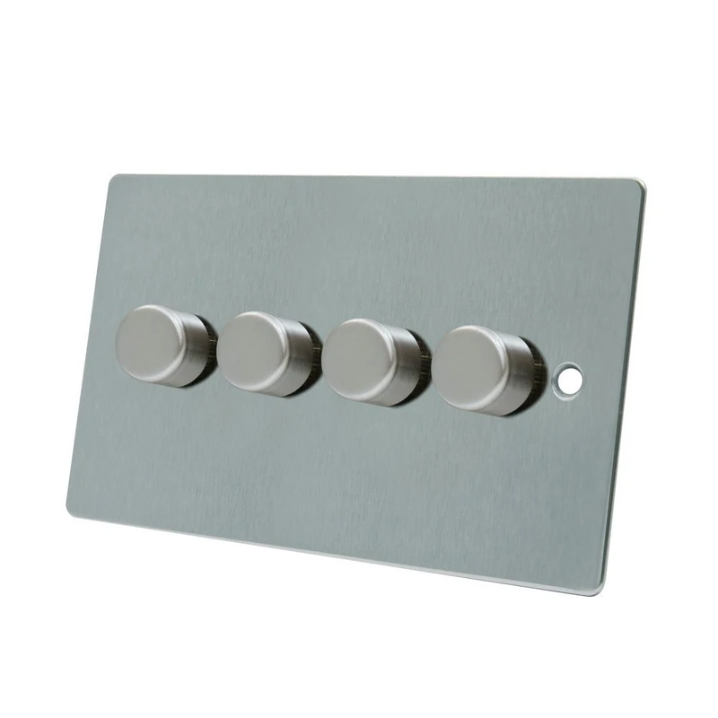 AET FSC4GDIMLED 250 W 10 A 4-Gang 2-Way Satin Chrome Flat LED Light Dimmer Rocker Switch - Image 1