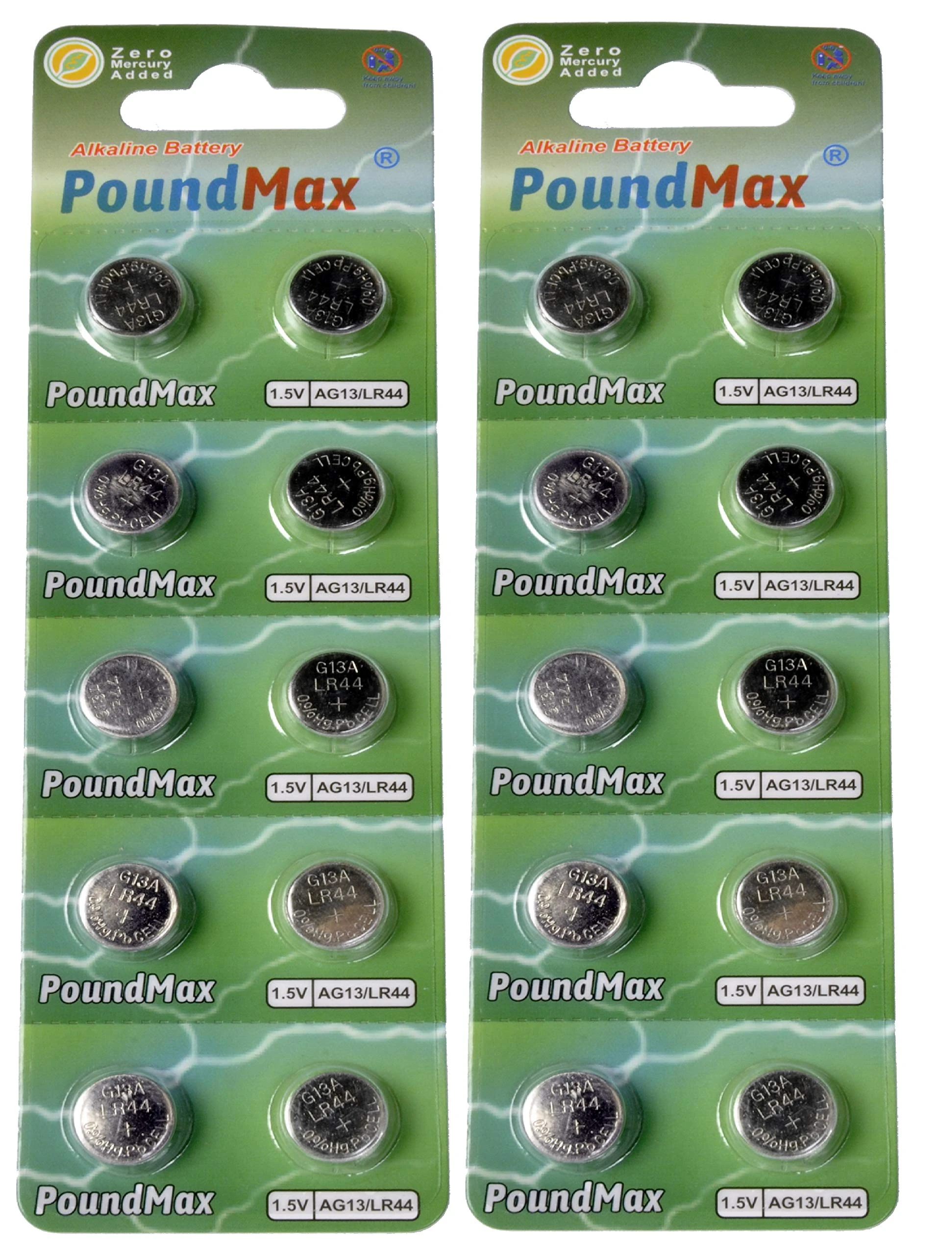 20 x AG13 PoundMax LR44 1.5 V Alkaline Button Cell Battery by PoundMax