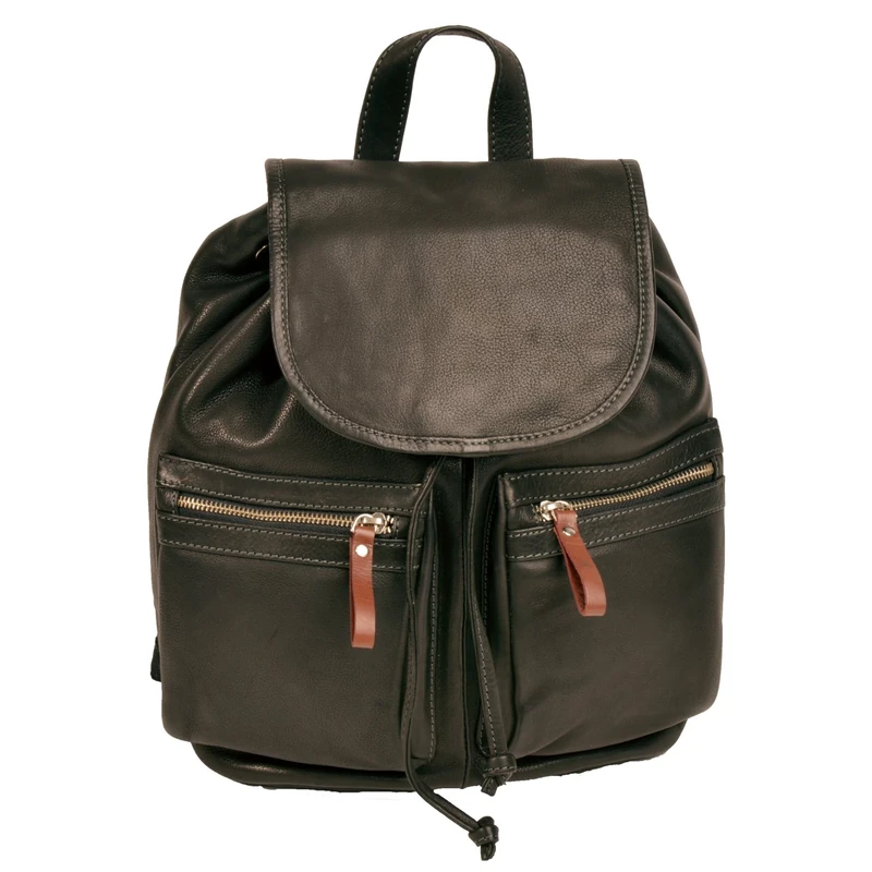 Shalimar Classic Backpack Made from Grease-Tanned Soft Full-Grain Leather, Black, 38x33x18 cm
