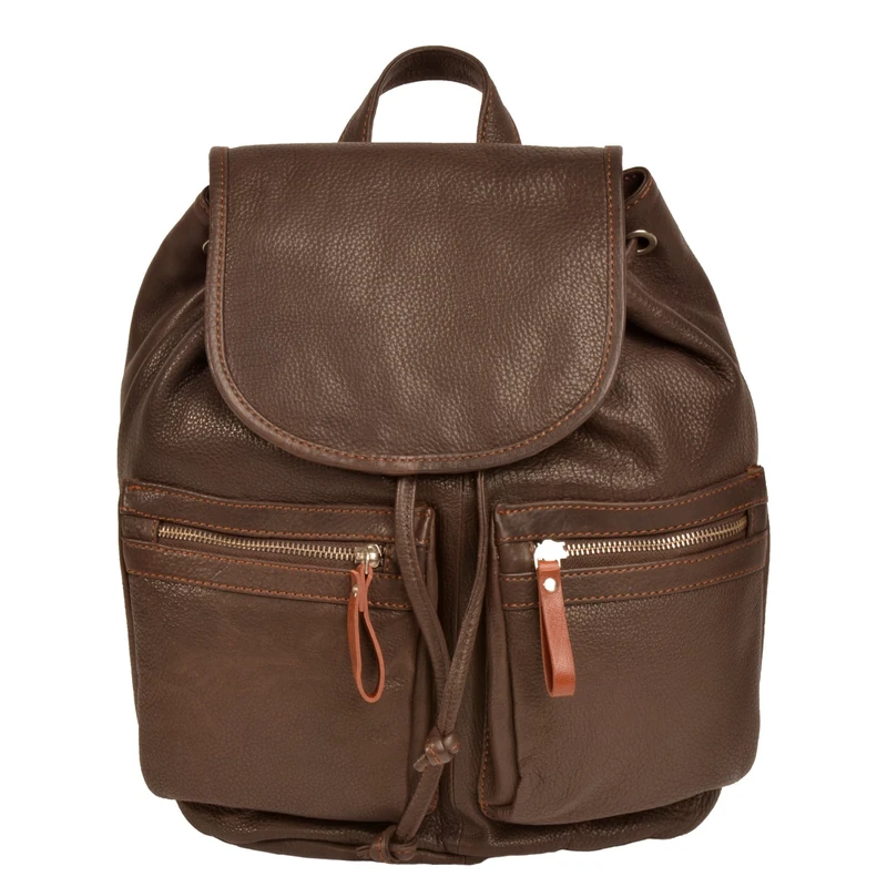 Shalimar Classic backpack made from grease-tanned, soft full-grain cowhide leather, dark brown, 38x33x18 cm, Classic