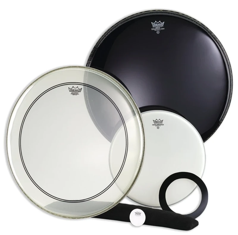Remo Ambassador/Powerstroke 3 ProPack PP-0340-P3 Drum Head (22 Inch P3 Ebony, 22 Inch P3 Transparent, 14 Inch Ambassador White Roughed)