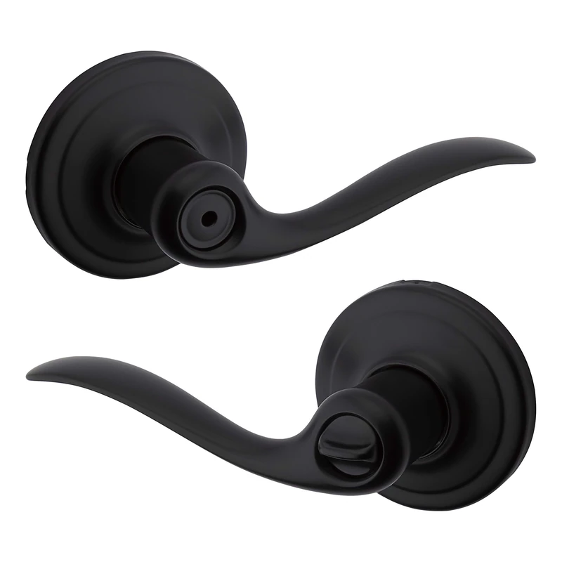 Kwikset Tustin Interior Privacy Door Handle with Lock, Door Lever for Bathroom and Bedroom, Matte Black Reversible Keyless Turn Lock, with Microban Protection