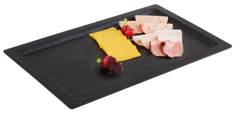 APS GN563 Slate Effect Melamine Tray with Rim, 1/1 GN