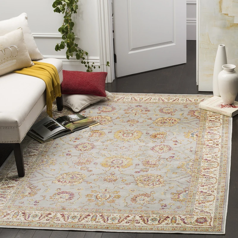 SAFAVIEH Old World Persian Rug for Living Room, Dining Room, Bedroom - Sevilla Collection, Short Pile, in Silver and Ivory, 122 X 170 cm