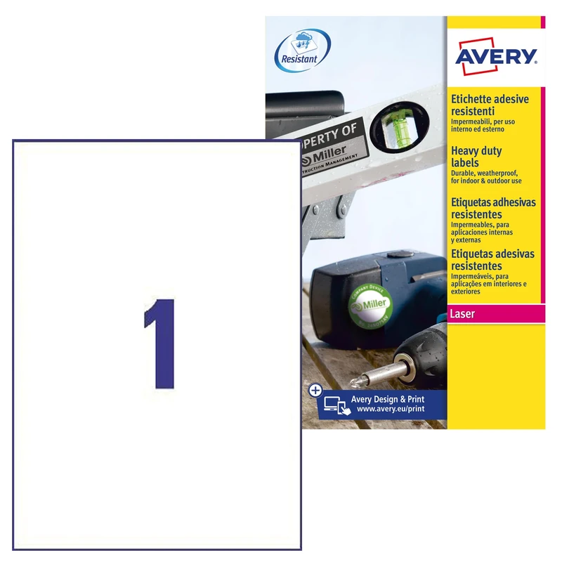 Avery Zweckform L4773-100 Weatherproof Film Label 100 Items 100 Stück, 210 x 297 mm weiß