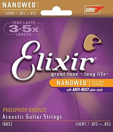 Elixir Phoshor Bronze Acoustic Guitar Strings - Light Twin Pack .012" - .053" (with 6 free plectrums)
