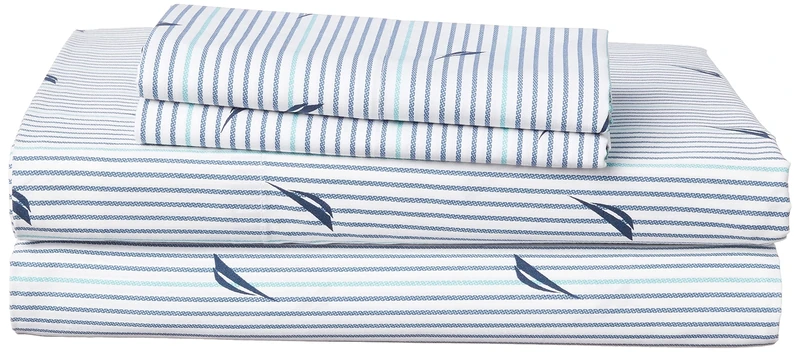 Nautica - Queen Sheets, Cotton Percale Bedding Set, Casual Home Decor (Audley Stripe Blue, Queen)