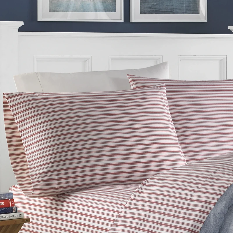 Nautica - Queen Sheets, Cotton Percale Bedding Set, Casual Home Decor (Coleridge Stripe Red, Queen)