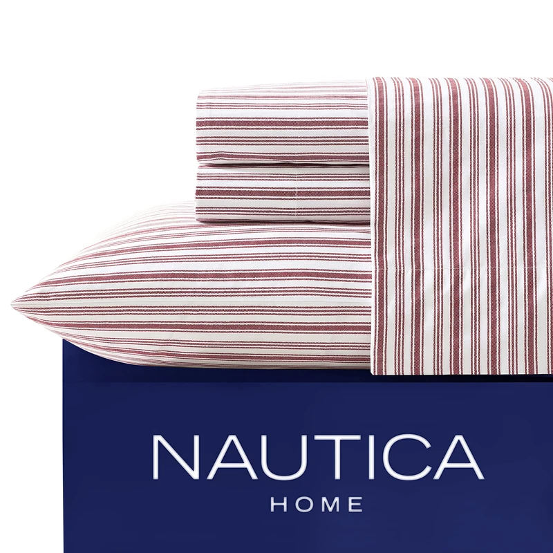 Nautica - Twin XL Sheet Set, Cotton Percale Bedding Set, Crisp & Cool, Dorm Room Essentials (Coleridge Red, Twin XL) - Image 1