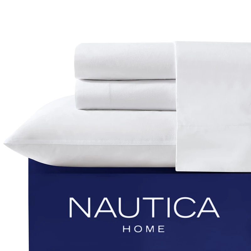 Nautica - Twin XL Sheet Set, Cotton Percale Bedding Set, Crisp & Cool, Dorm Room Essentials (White, Twin XL)