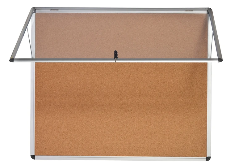 Bi-Office Display Case Enclore, Cork Surface, Top Hinged Acrylic Door, Aluminium Frame, 87.4 x 60.3 cm (8X A4), Natural