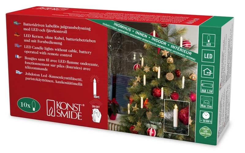 Konstsmide 1901-100 LED Tree Lighting with Remote Control/10 Small White Candles for Indoor (IP20)/Battery Operated:12 x AAA 1.5 V (Not Included)/10 Warm White Diodes