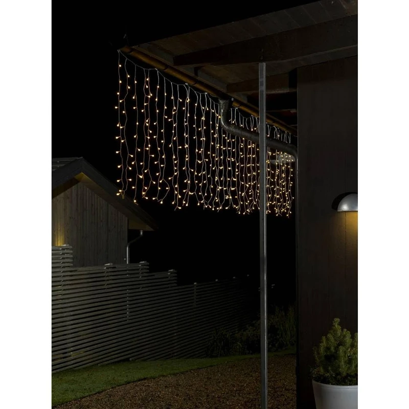 Konstsmide 3675-103 LED Icicle Light Curtain with White Globes/for Outdoor Use (IP44) / 24 V Outdoor Transformer / 400 Warm White Diodes/Transparent Cable, Warm White, 400 LEDs