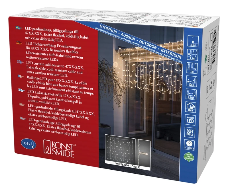 Konstsmide 4731-112 Maxi LED Compact System Extension: Light Curtain / for Outdoor Use (IP67) / 104 Warm White Diodes / White Soft Cable