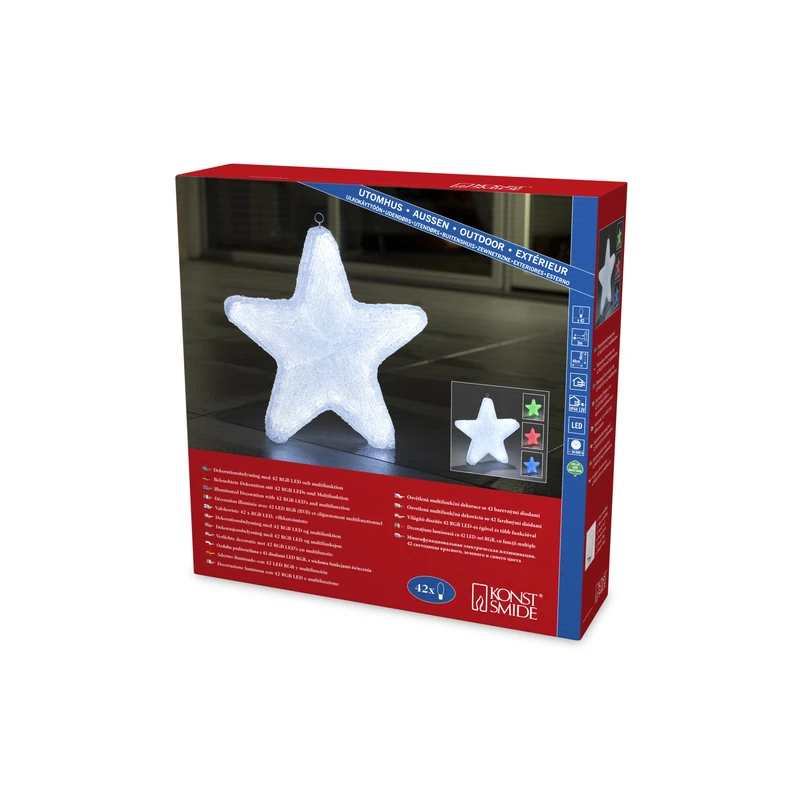Konstsmide 6128-500 LED Acrylic Decoration "RGB Small Star" / Outdoor (IP44) / 42 RGB LEDs / Multifunction / Transparent Cable