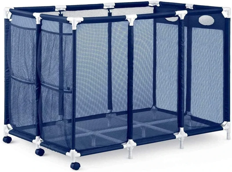 Modern Blue Pool Storage Bin - XX-Large | Nylon Mesh Basket Organizer For Your Goggles, Beach Balls, Floats, Swim Toys & Accessories | Air Dry Items Quickly & Easily Roll To Your Home Garage or Shed - Image 1