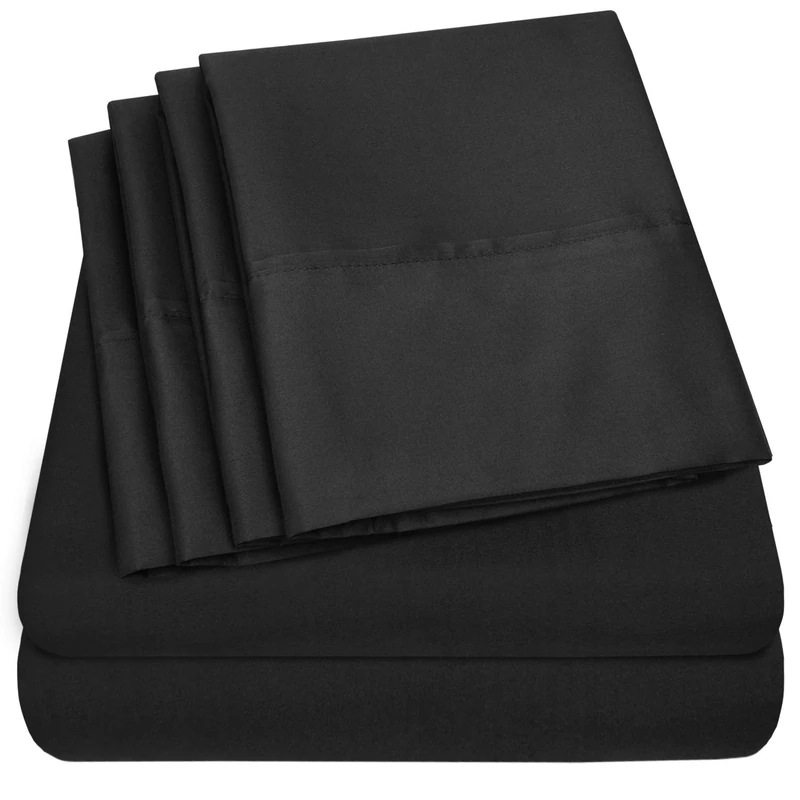 King Size Bed Sheets - 6 Piece 1500 Supreme Collection Fine Brushed Microfiber Deep Pocket King Sheet Set Bedding - 2 Extra Pillow Cases, Great Value, King, Black