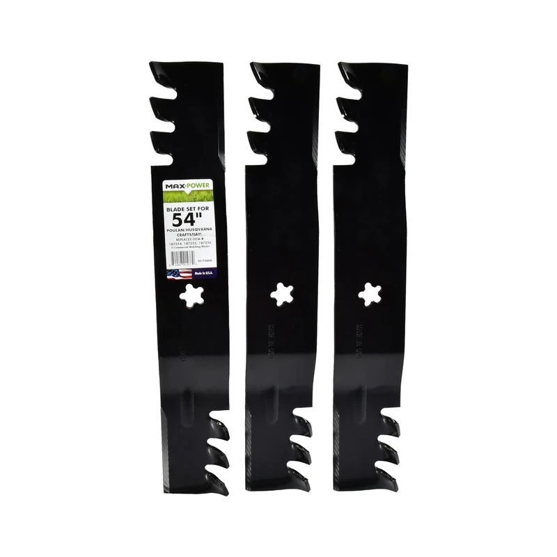 MAXPOWER 561738XB 3 Blade Commercial Mulching Set for 54" Cut Craftsman, Husqvarna, Poulan s 532187255, 187254, 187255, 187256, Replaces OEM no. 32187255, 532187256, Black