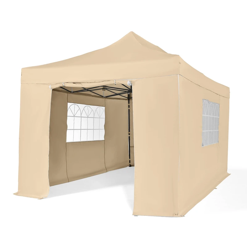 All Seasons Gazebos 3x4.5m Heavy Duty Fully Waterproof Pop up Gazebo with 4 Premium Side Walls - Beige