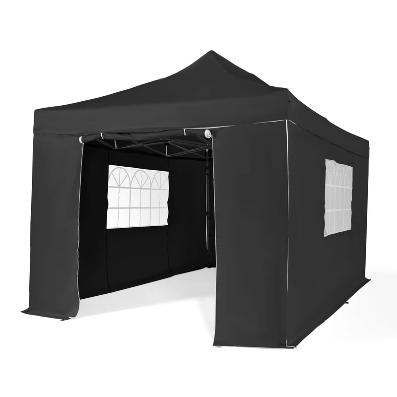 All Seasons Gazebos 3x4.5m Heavy Duty Fully Waterproof Pop up Gazebo with 4 Premium Side Walls - Black