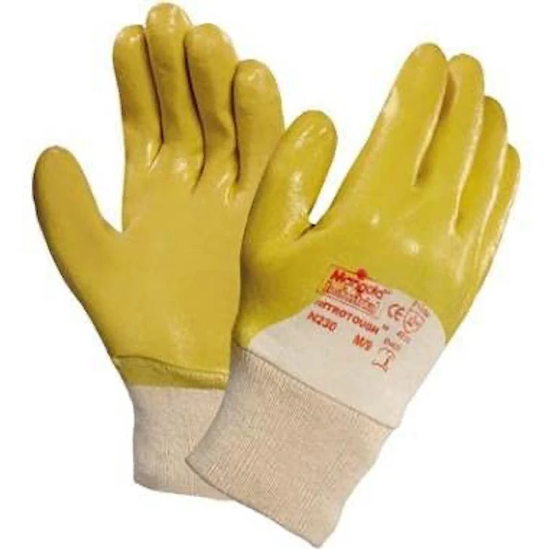 Ansell Nitrotough N230Y Safety Work Gloves, Oil-Repellent Protection Gloves, Construction, DIY, Mechanics, Industrial Uses, Yellow, Size L (12 Pairs)